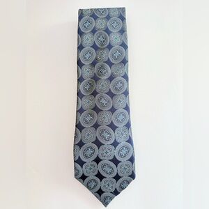 Vintage Ermenegildo Zegna Luxury Silk Tie‎ Blue Medallion Geometric 62” Italy